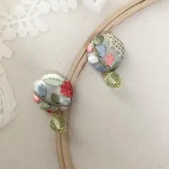 カラフルインド刺繍リボンのくるみボタンピアス 多角カットビーズ 03041