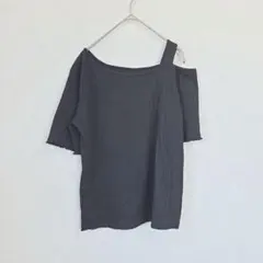 ジーユー オフショルダー 半袖 Tシャツ ブラック リブ編み XL 大きめサイズ