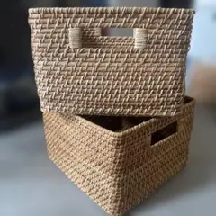 無印良品 MUJI 重なるラタン角型バスケット大２個セット