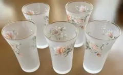 ゴールデンウィークお値下げ❗️花柄フロストガラスコップひと口ビールグラス5個セット