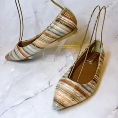美品 SESTO ポインテッドトゥ パンプス 24 フラット ゴールド マルチ