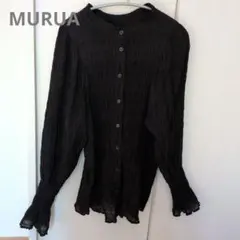 MURUA 長袖ブラウス ブラック シャーリング
