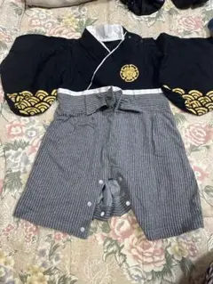 ベビー 袴 ロンパース 黒 紋付風 和装 くま70~80男の子