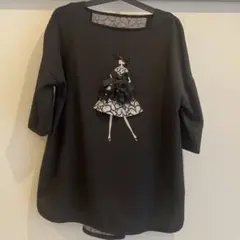 ブラック五分袖チュニック刺繍ドレスモチーフ