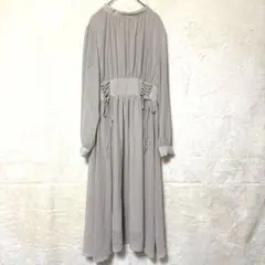 【mysty woman】ベージュ ロングワンピース ウエストギャザー 結婚式