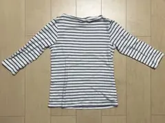 無印良品 ストレッチフライス編みボートネック７分袖Tシャツ 細ボーダー 白黒