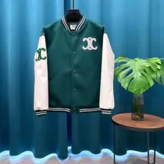 celineスタジャン グリーンとホワイトジャケット