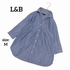 L&B シャツ デニム調 七分袖 トップボタンレス カジュアル オーバーサイズ