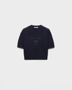 PRADA ロゴ刺繍 半袖 ニット ネイビー 38のサムネイル