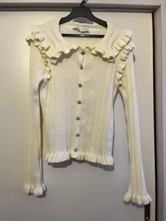 ザラ ZARA ビジューボタン フリル ニットカーディガン セーラーカラー