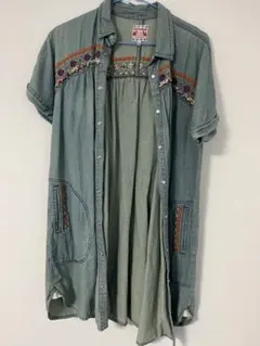 TITICACA 刺繍デニムグリーンワンピース F