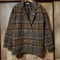 ブラウン系チェック柄*オーバーサイズジャケットコート*L