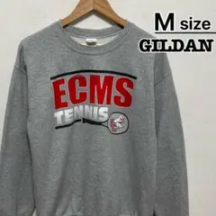 USA古着　GILDAN　スウェット　M　グレー　プリント　テニス　ロゴ　裏起毛