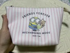 ミニオンズ　ポーチ　ピンク　ストライプ