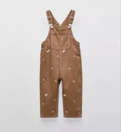 ザラキッズ　花柄刺繍入りツイル地オーバーオール 104 100 110