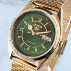 稼働品 SEIKO セイコー5 自動巻き 70s ヴィンテージ グリーン文字盤
