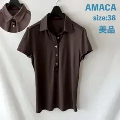 美品 AMACA カットソー ブラウス 38 M ブラウン アマカのサムネイル