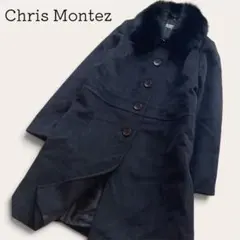 Chris montez Lサイズ フォクスファーアンゴラ混コート　ブラック　黒
