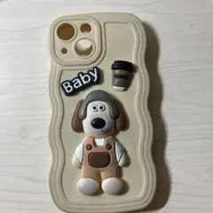 iPhone用ケース 13mini立体ドッグデザイン アイボリー