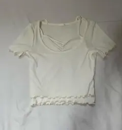 GU ホワイト フリル付き トップス S