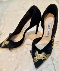 【即日配送可】【美品】JIMMY CHOO ブラック　刺繍ハイヒール　37