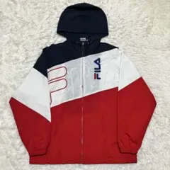 《状態良》filaフィラナイロンジャケットフード有刺繍ビッグロゴサイズL