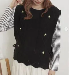 【新品】サマンサモスモス 花刺繍脇リボンベスト