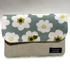 通帳・お薬手帳ケース(エメラルド花柄×ベージュ)