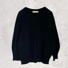 ステュディオス　ニット　O　LL　黒　クルーネック　長袖　セーター　七分袖