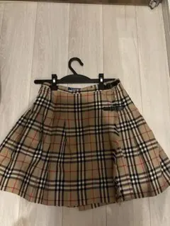 Burberry London Wool Check Leather Skirt
