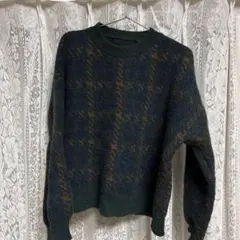 GRL千鳥柄 ダークグリーンニットセーター