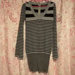 EGOIST　FREE SIZE　ストライプ　Vネック　ロングニットセーター