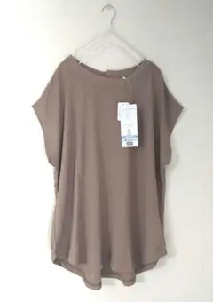 新品大きいサイズクロッシー コットンUSA薄茶ワッフル抗菌防臭UVチュニックLL