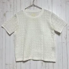 ◎ 美品 モロッコバー 総レースカットソー Tシャツ 白 綿100% 幾何学　Fのサムネイル