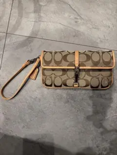 新品未使用品 コーチ COACH ベージュ ブラウン ロゴポーチ リストレット