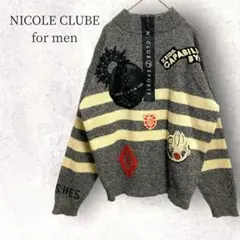 ヴィンテージ ニコルクラブ【F】ハーフジップニット スポーツ ワッペン グレー