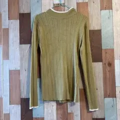 リブ編み長袖ハイネックセーター Mサイズ オリーブグリーン