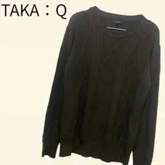 【タカキュー】アラン柄ニット（M)メンズセーター　Uネック　着回し力抜群　無地