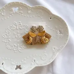 [77]イエロー 春 夏 インド刺繍リボン ハンドメイド ピアス イヤリング