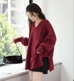 kastane カスタネ メランジニットvあきプルオーバー レッド