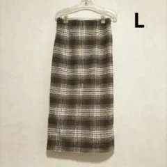 ブラウン系チェック タイトスカート　L　秋冬
