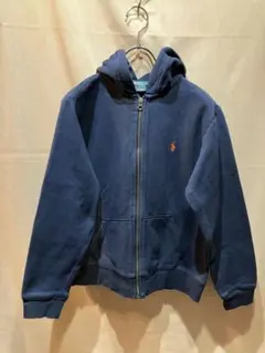 ラルフローレン ジップパーカー 紺 ボーイズL レディース 古着