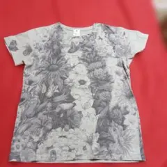 StarStar 半袖Tシャツ 花柄 蝶柄 グレー M