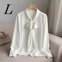 L ボウタイブラウス ホワイト 上品 オフィス フォーマル　入学式 卒業式