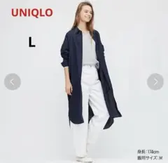 UNIQLOリネンブレンドシャツワンピースLネイビー