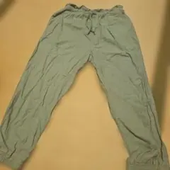 グリーン ロングパンツ ウエストゴム
