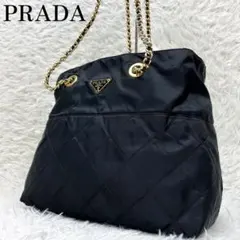 美品 プラダ キルティング チェーン トートバッグ ロングハンドル 肩掛け可能