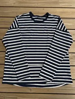 00s OLD UNIQLO ボーダー ロンT 短丈y2k ホワイト/ネイビーL