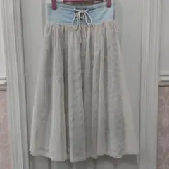 ♛OLIVE des OLIV♛リバーシブルチュールドットスカート♛白×紺♛