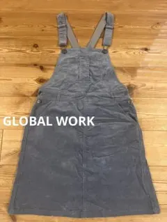 GLOBAL WORKブルーグレー コーデュロイ ジャンバースカート　サロペット